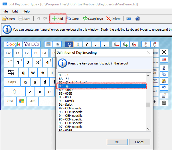 Creating a keyboard key for the @ sign