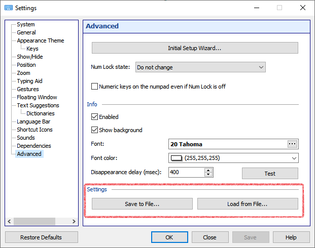 Save the general keyboard settings
